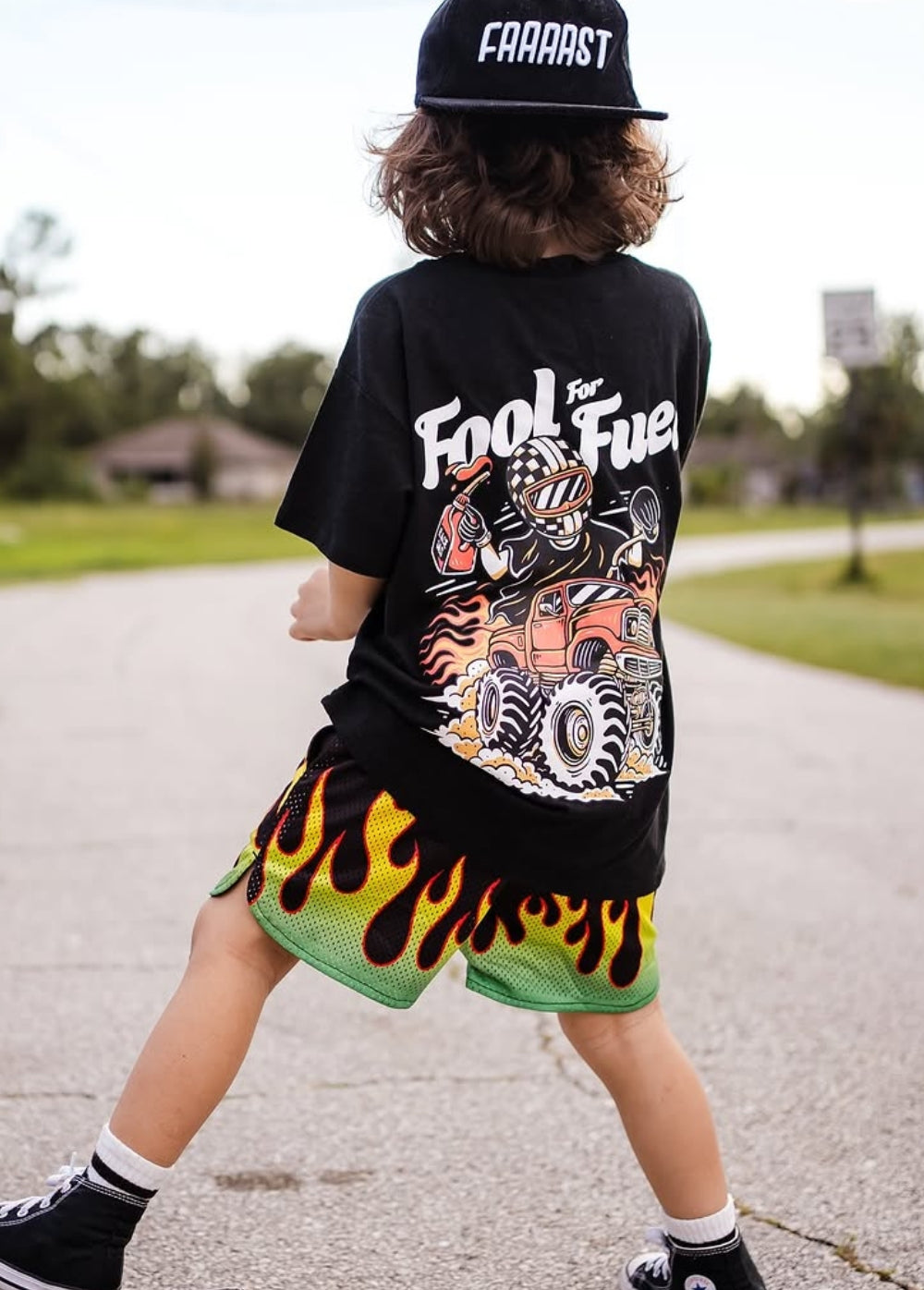 Heater Flame Mesh Shorts - Green | Little Trouble
