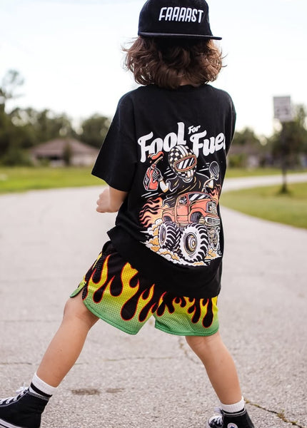 Heater Flame Mesh Shorts - Green | Little Trouble